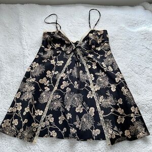 Victoria Secret Women's Black Floral Lace‎ Front Tie Sleep Cami Size Small